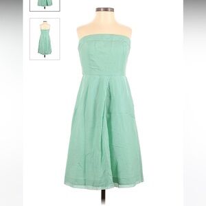 J. Crew Green Silk Blend Strapless Dress With Pockets Size 4 Petite